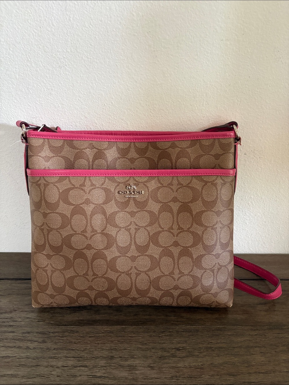 [Coach] Signature File Adjustable Crossbody Coated Canvas Bag Purse Khaki/Pink - Picture 3 of 16